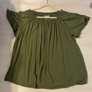 Army green peasant top